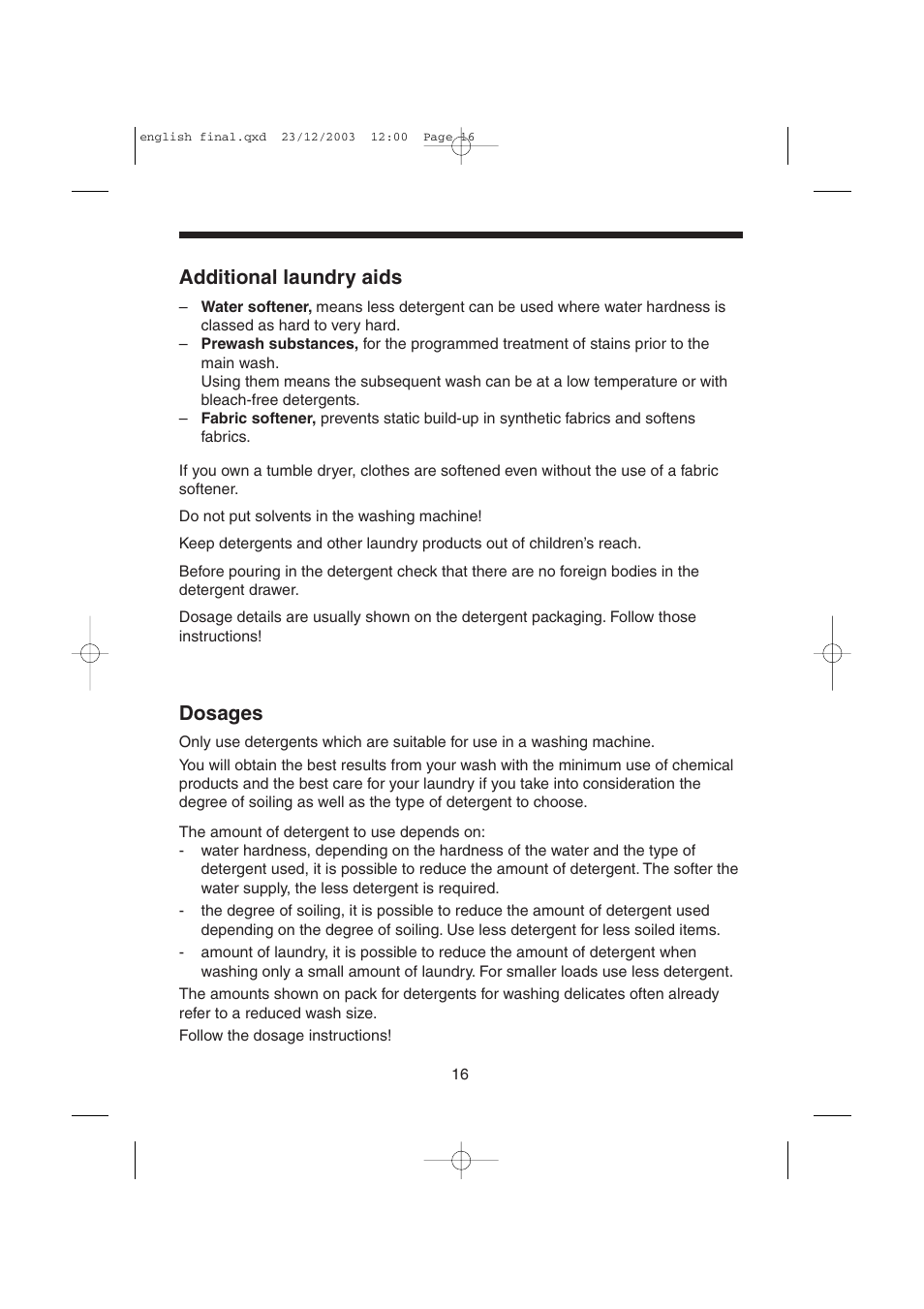 Additional laundry aids, Dosages | Candy LMOH VARIO 7 User Manual | Page 16 / 120