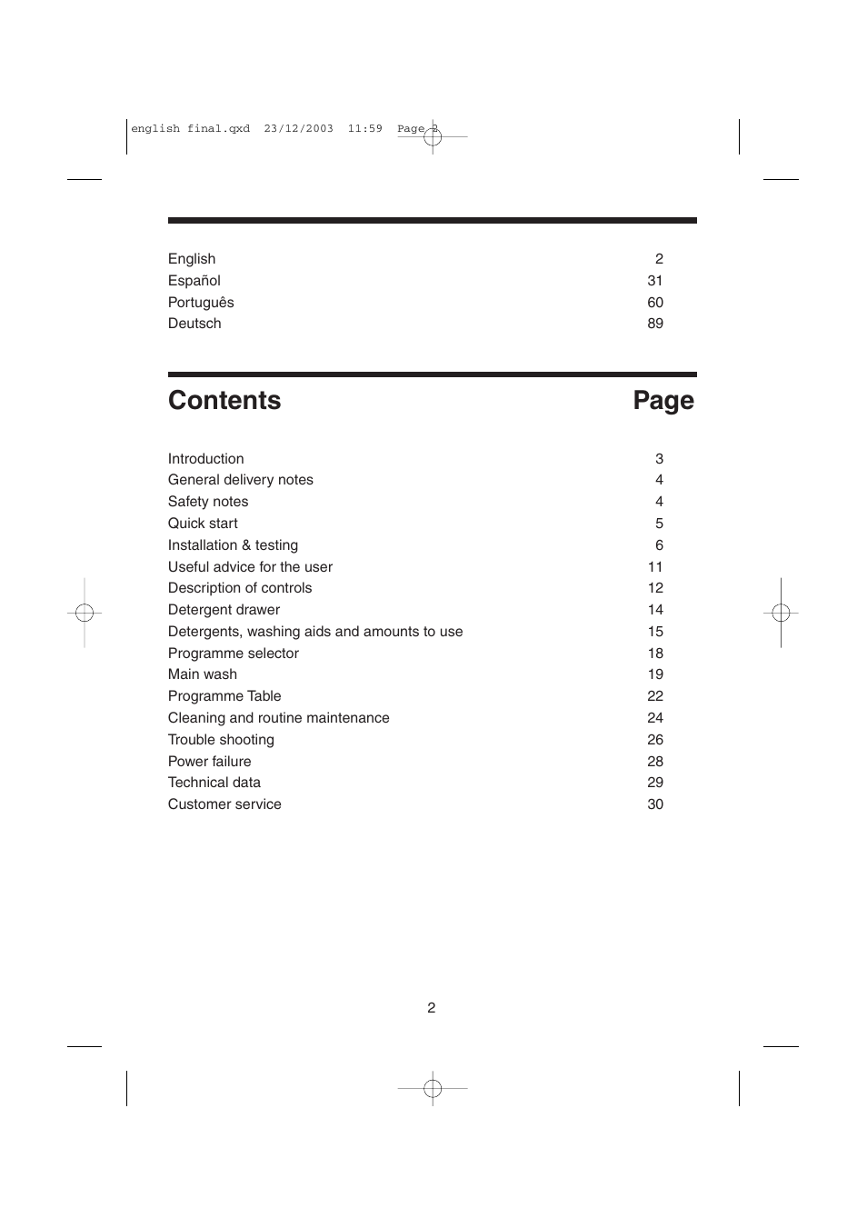 Contents page | Candy LMOH VARIO 7 User Manual | Page 2 / 120