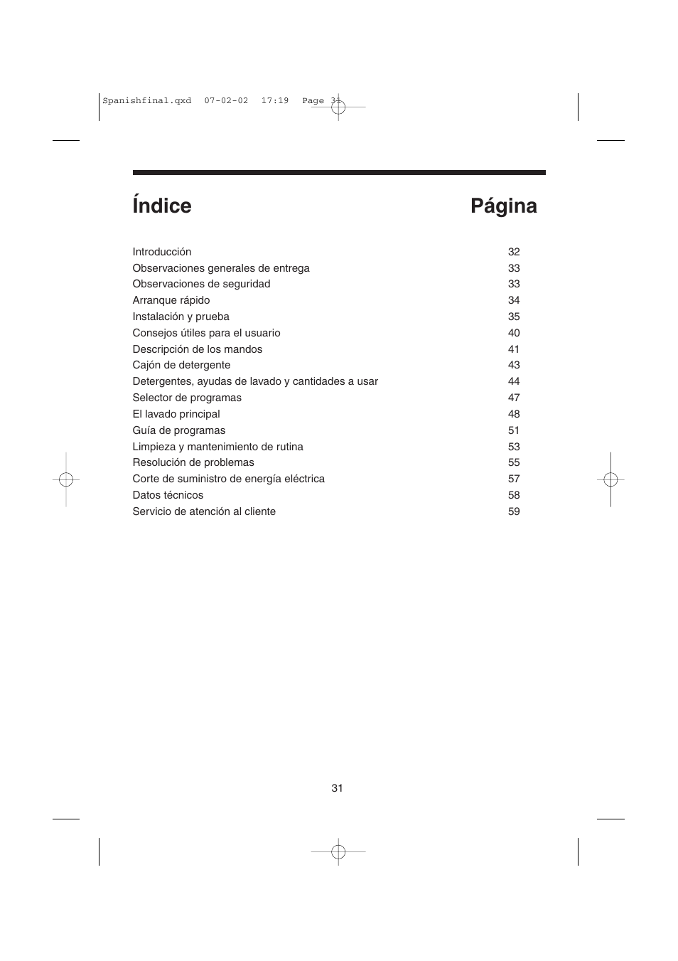 Índice página | Candy LMOH VARIO 7 User Manual | Page 31 / 120