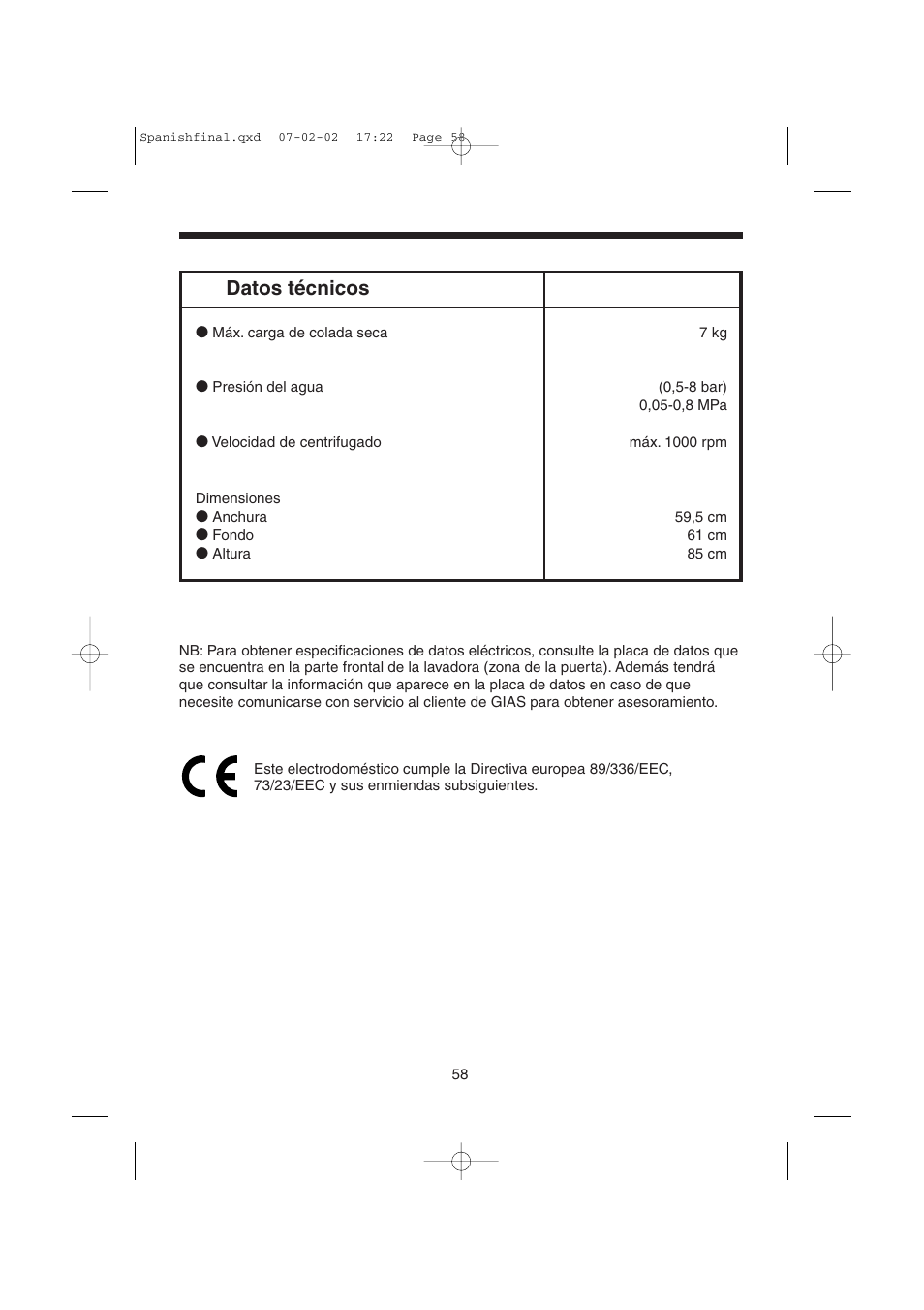 Candy LMOH VARIO 7 User Manual | Page 58 / 120