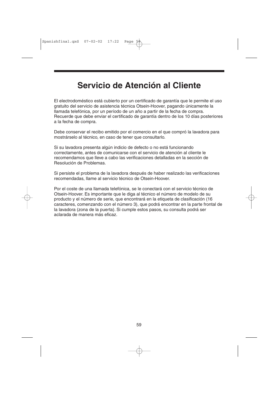 Servicio de atención al cliente | Candy LMOH VARIO 7 User Manual | Page 59 / 120