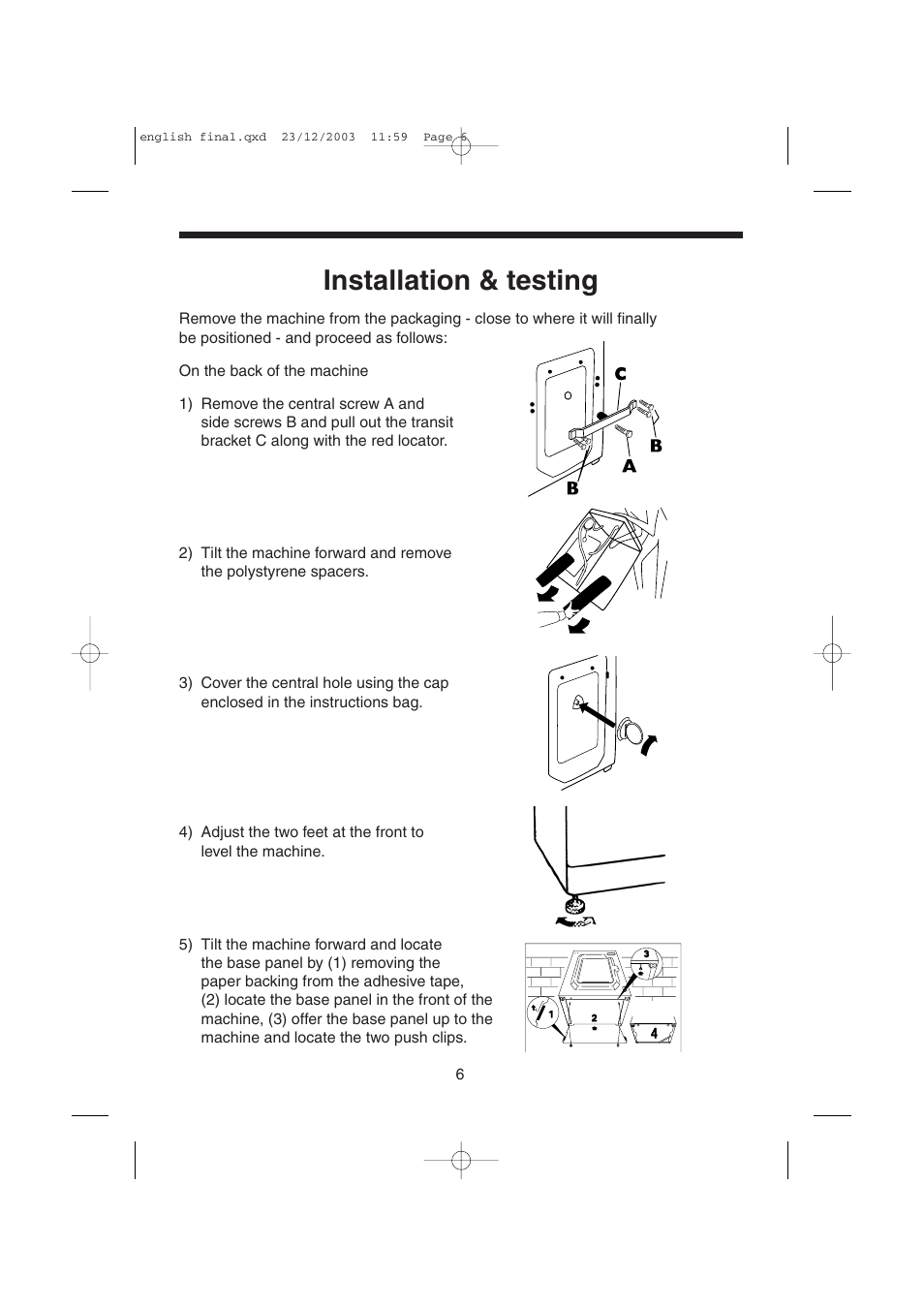 Installation & testing | Candy LMOH VARIO 7 User Manual | Page 6 / 120