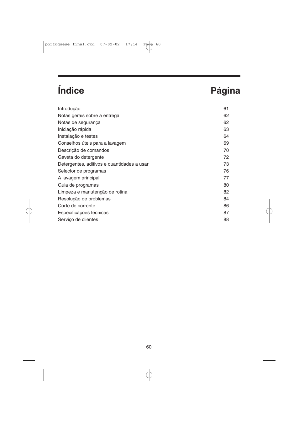 Índice página | Candy LMOH VARIO 7 User Manual | Page 60 / 120