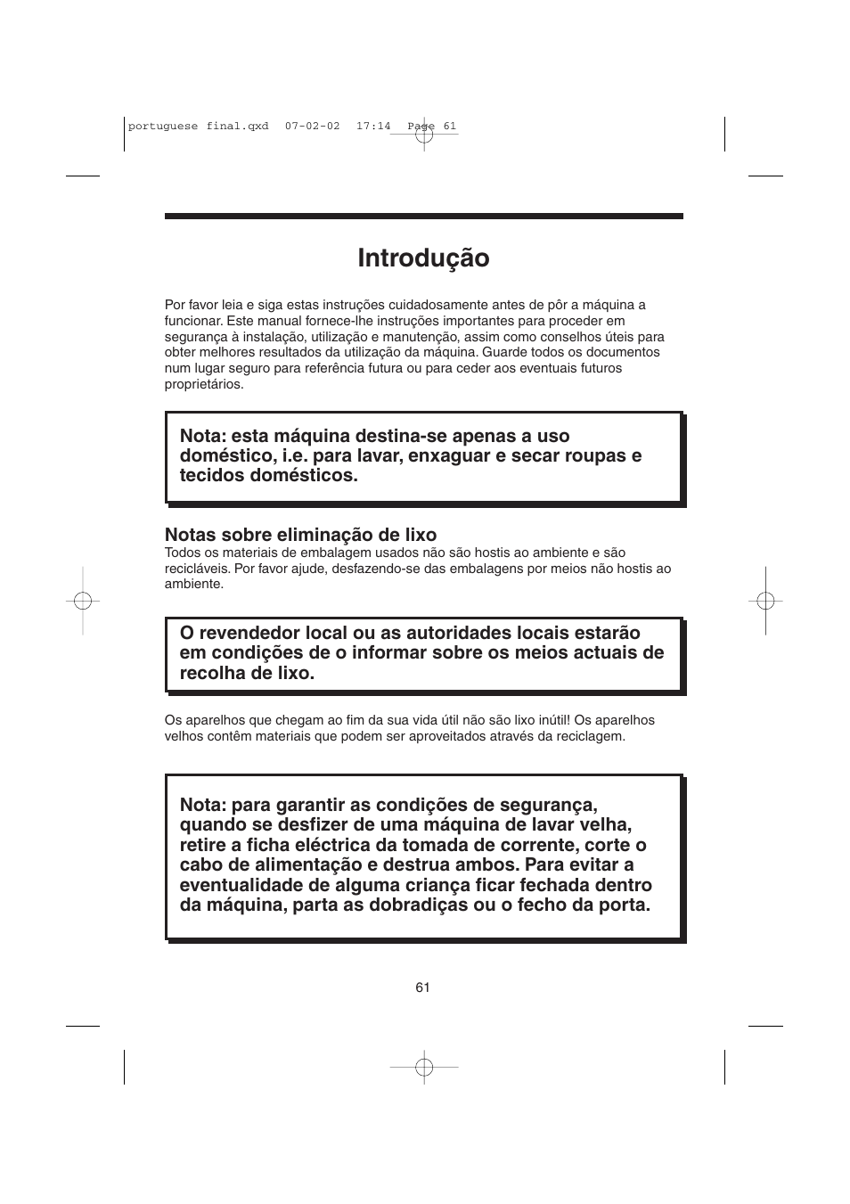 Introdução | Candy LMOH VARIO 7 User Manual | Page 61 / 120