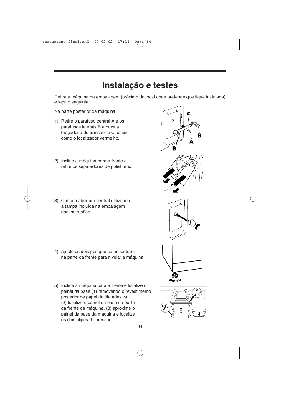 Instalação e testes | Candy LMOH VARIO 7 User Manual | Page 64 / 120