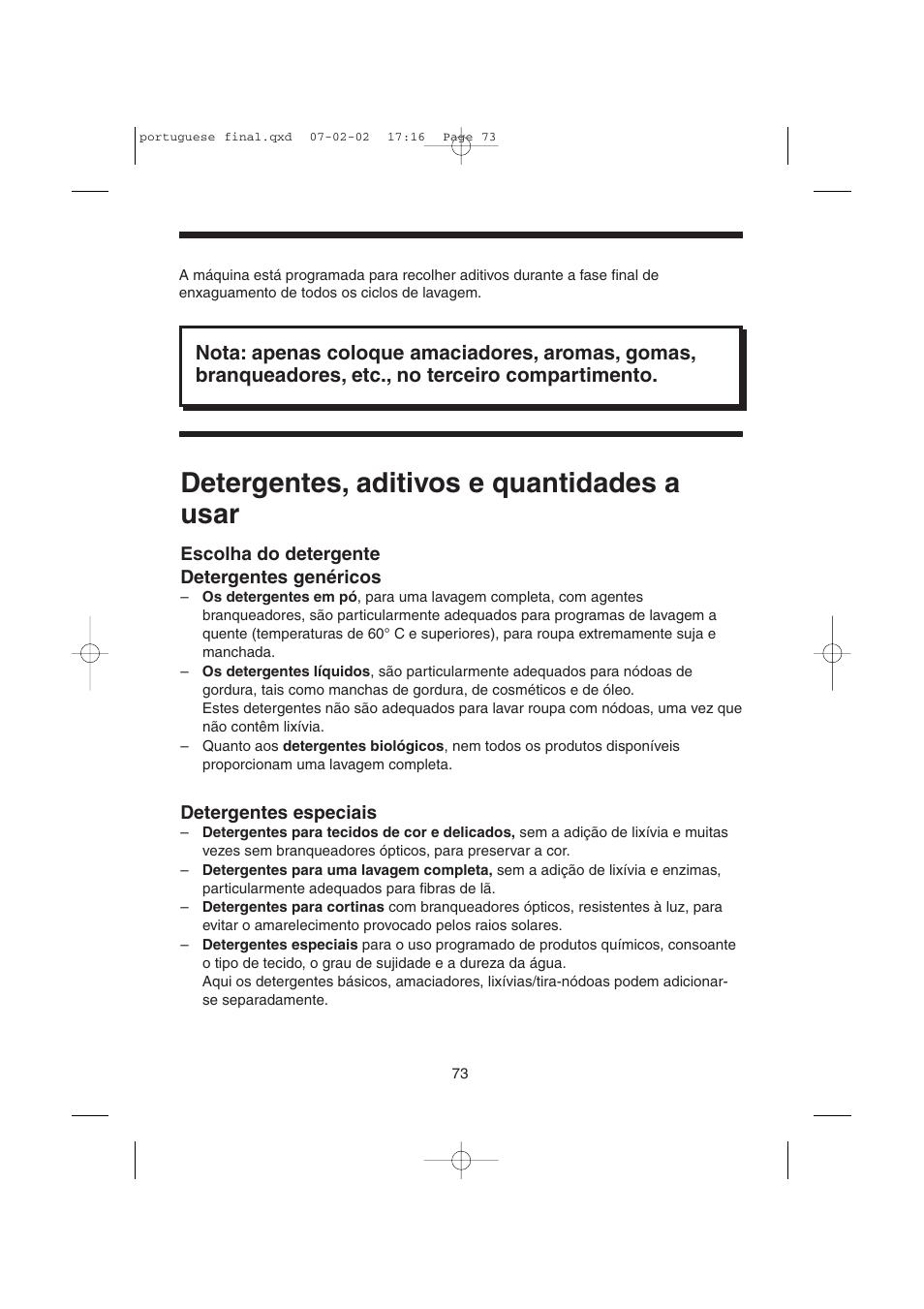 Detergentes, aditivos e quantidades a usar | Candy LMOH VARIO 7 User Manual | Page 73 / 120