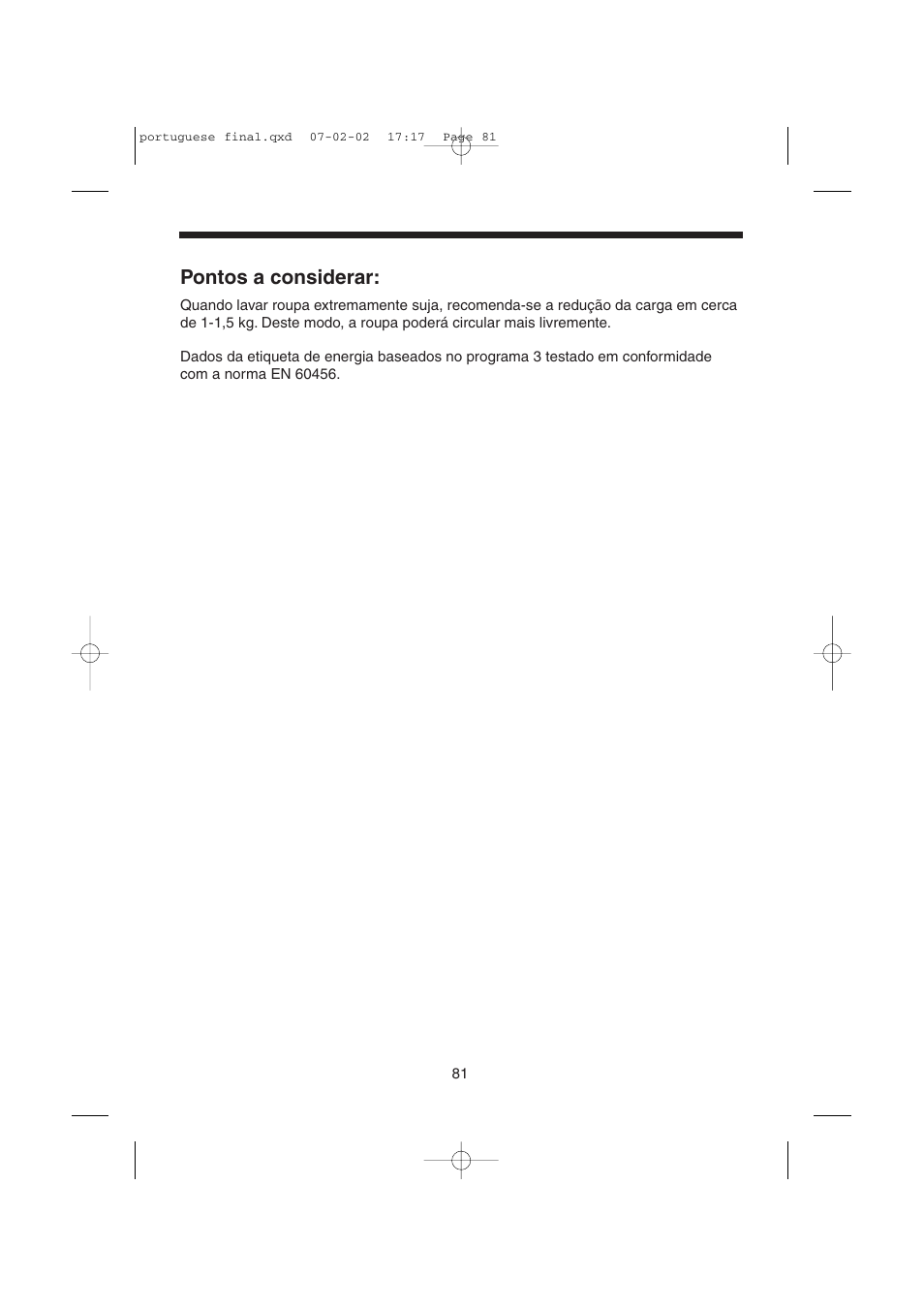 Pontos a considerar | Candy LMOH VARIO 7 User Manual | Page 81 / 120