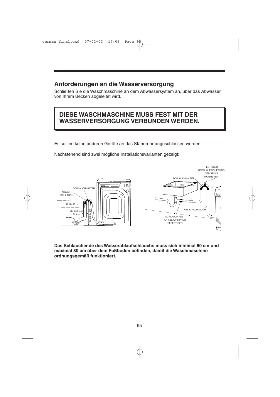 Anforderungen an die wasserversorgung | Candy LMOH VARIO 7 User Manual | Page 95 / 120