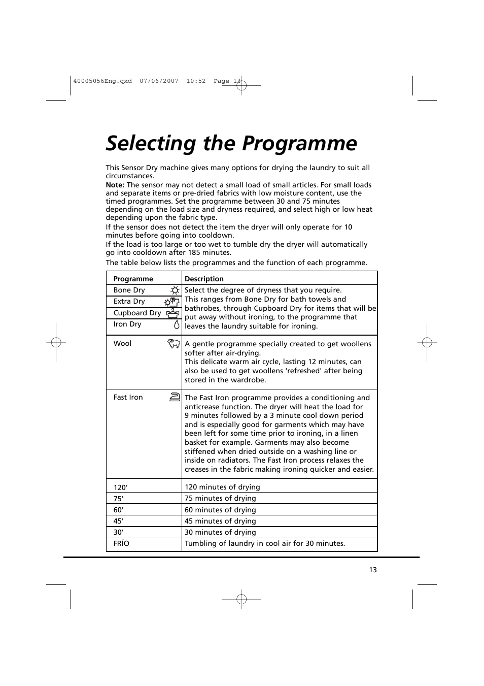 Selecting the programme | Candy GO DV 38-37 User Manual | Page 13 / 34