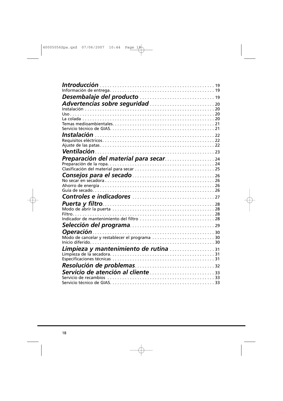 Introducción, Desembalaje del producto, Advertencias sobre seguridad | Instalación, Ventilación, Preparación del material para secar, Consejos para el secado, Controles e indicadores, Puerta y filtro, Selección del programa | Candy GO DV 38-37 User Manual | Page 18 / 34