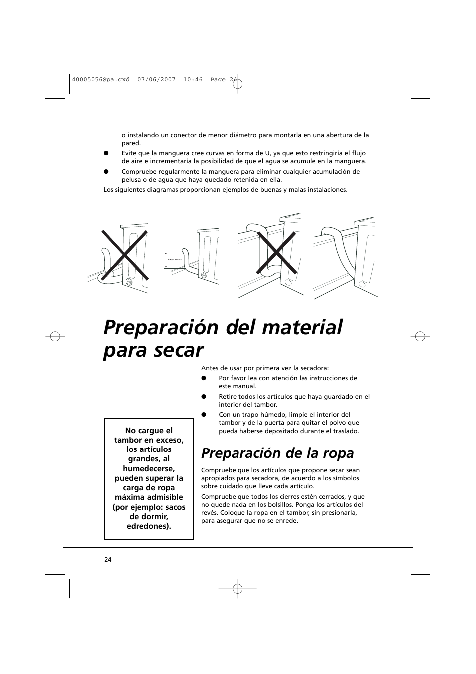 Preparación del material para secar, Preparación de la ropa | Candy GO DV 38-37 User Manual | Page 24 / 34