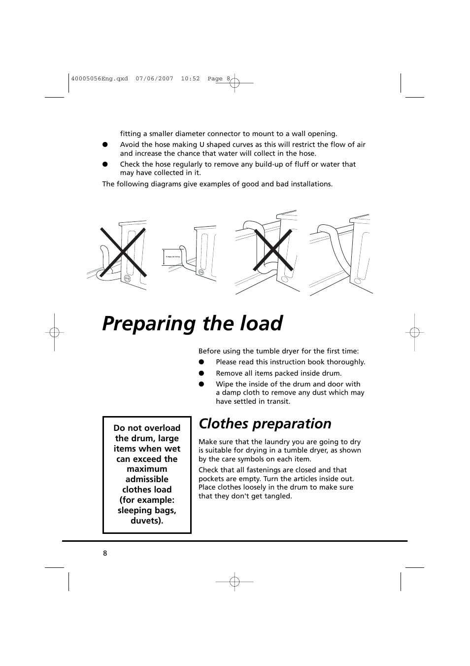 Preparing the load, Clothes preparation | Candy GO DV 38-37 User Manual | Page 8 / 34