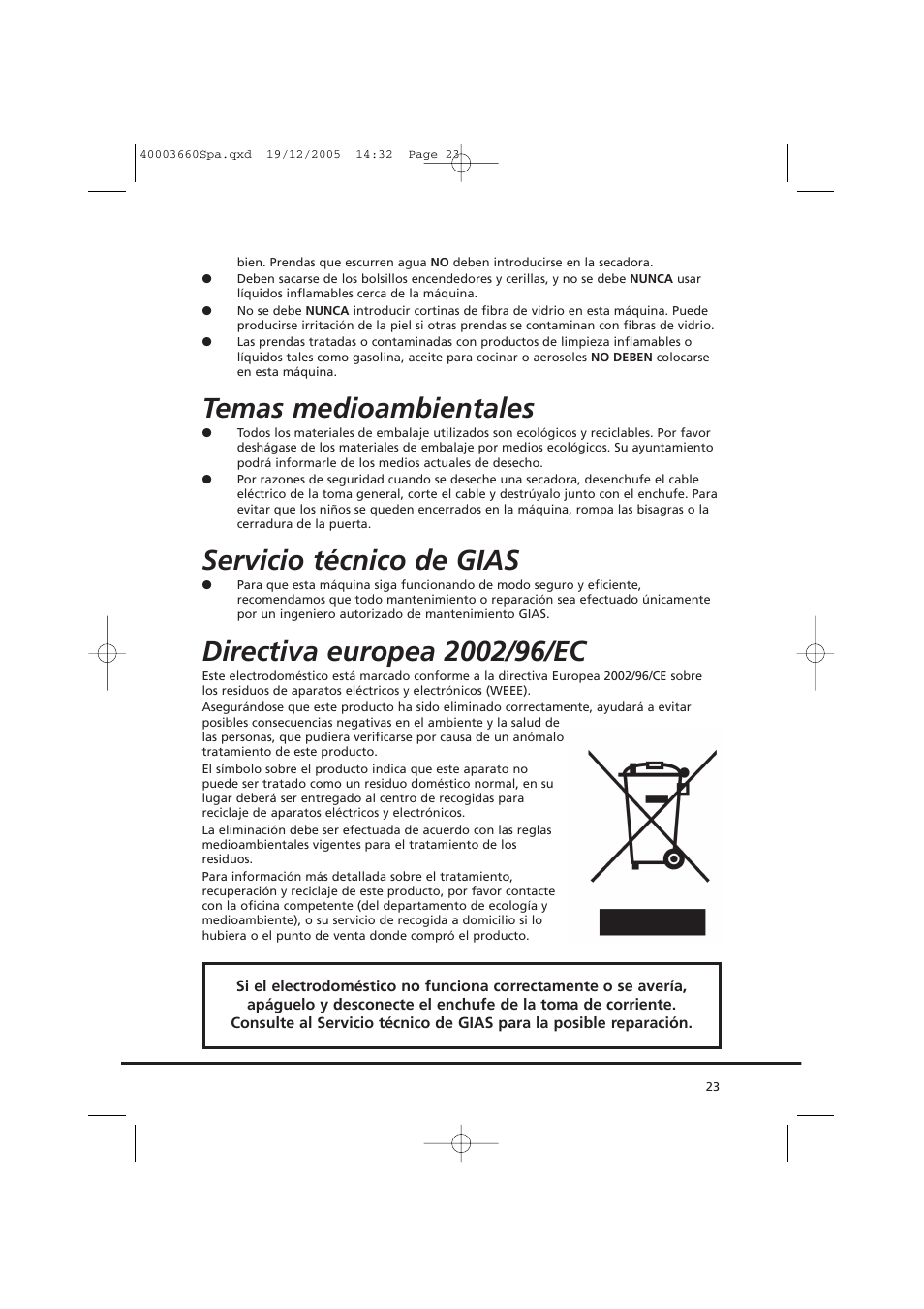 Temas medioambientales, Servicio técnico de gias | Candy AB CC2 67-37 User Manual | Page 23 / 40