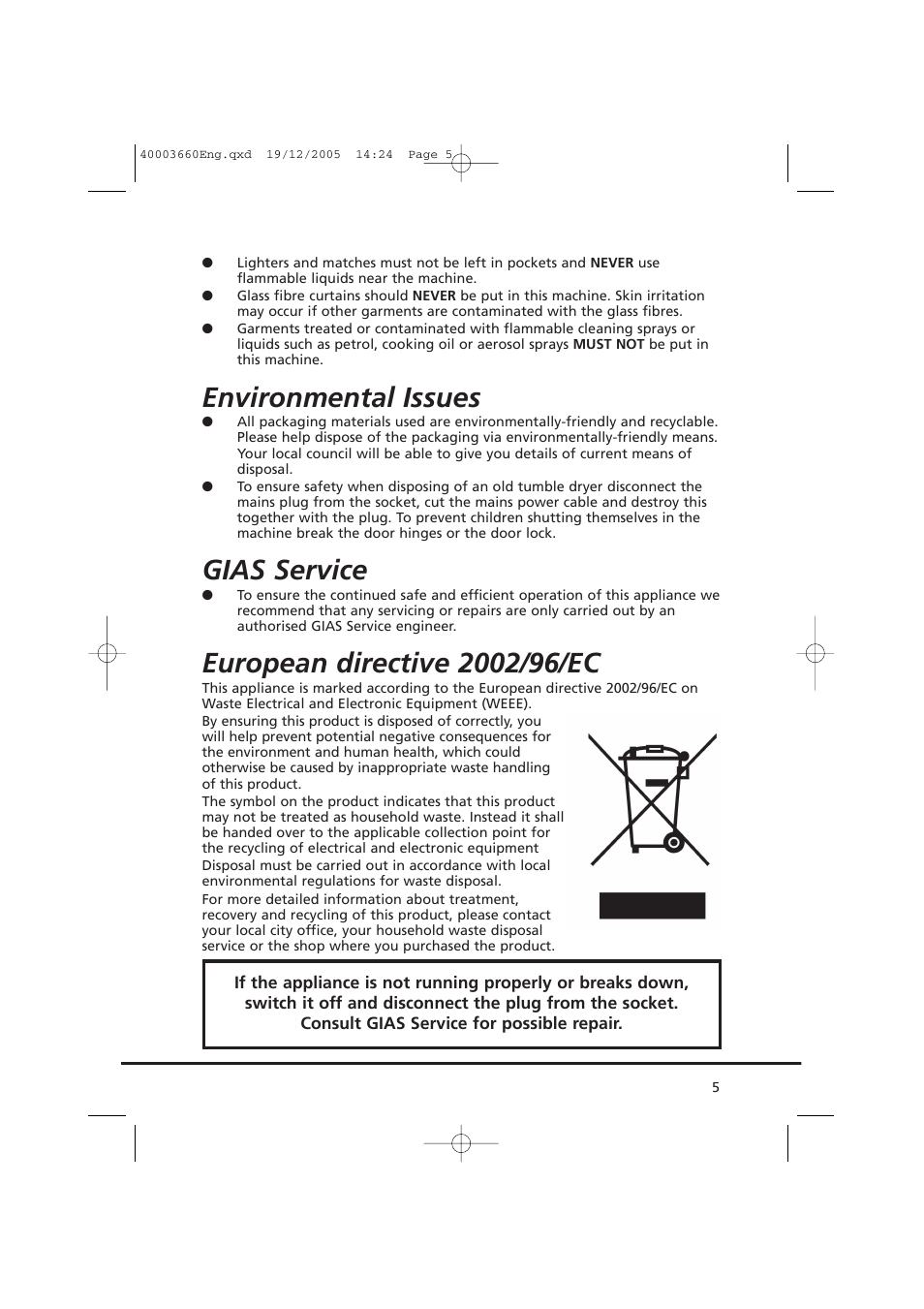 Environmental issues, Gias service | Candy AB CC2 67-37 User Manual | Page 5 / 40