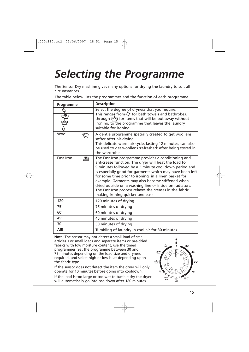 Selecting the programme | Candy GO DC 78-01S User Manual | Page 15 / 76