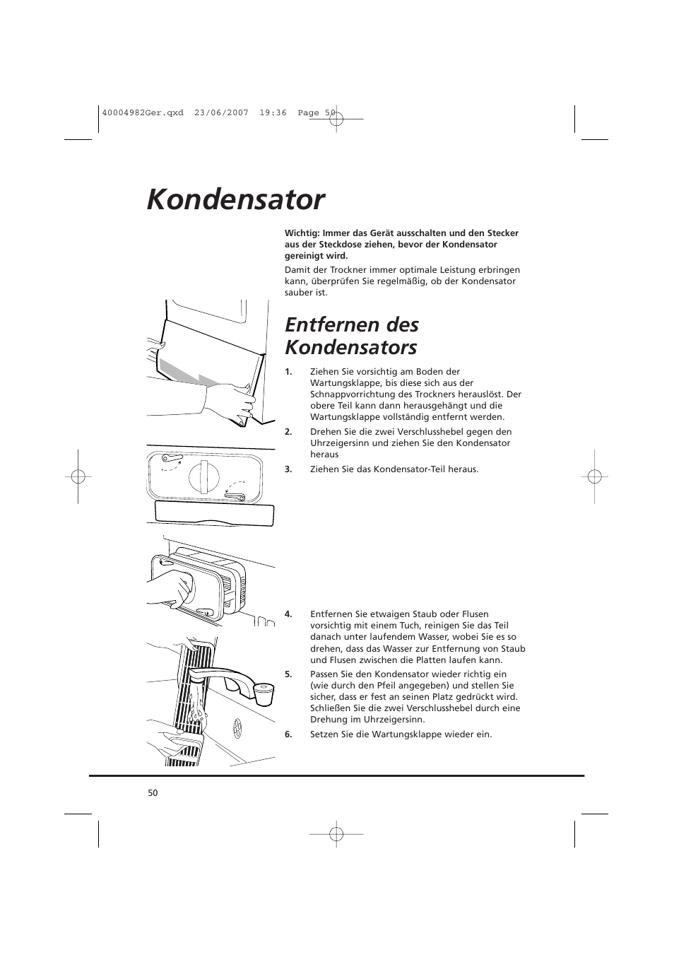 Kondensator, Entfernen des kondensators | Candy GO DC 78-01S User Manual | Page 50 / 76