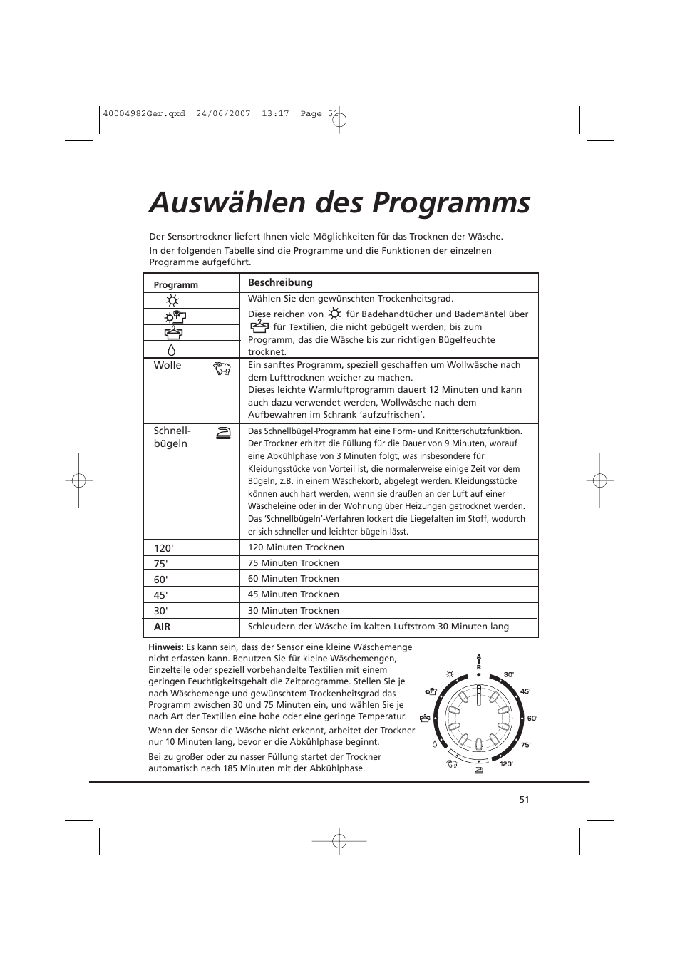 Auswählen des programms | Candy GO DC 78-01S User Manual | Page 51 / 76