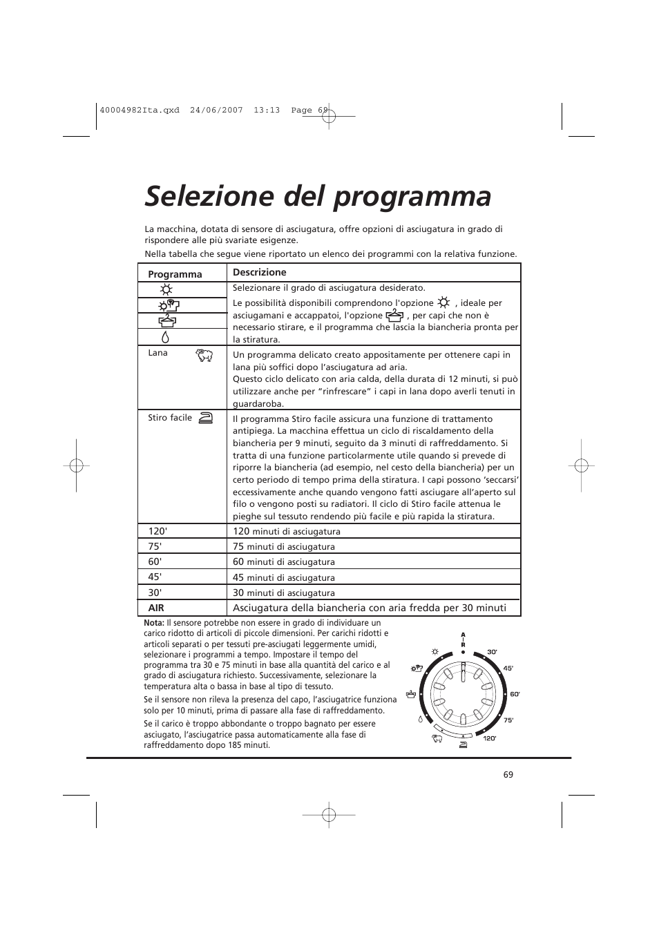Selezione del programma | Candy GO DC 78-01S User Manual | Page 69 / 76