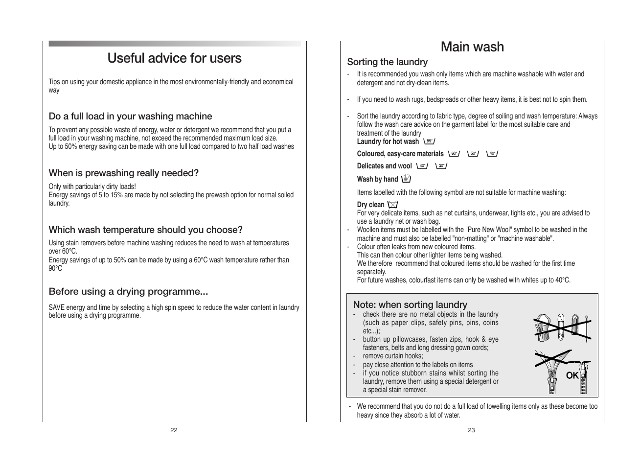 Main wash, Useful advice for users | Candy CDB 754D__янв.80 User Manual | Page 12 / 21