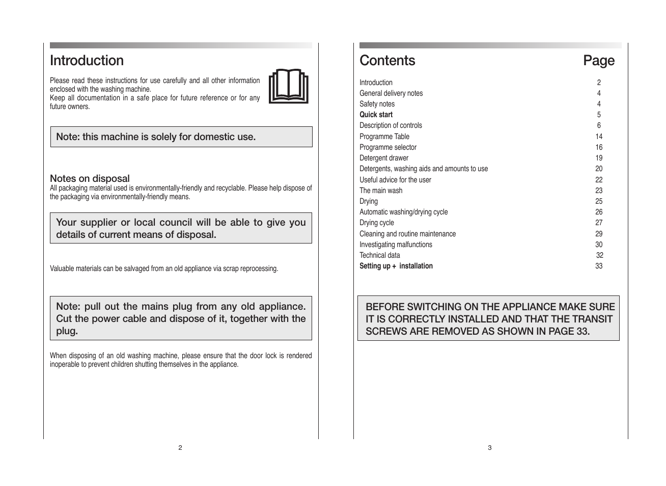 Contents page, Introduction | Candy CDB 754D__янв.80 User Manual | Page 2 / 21