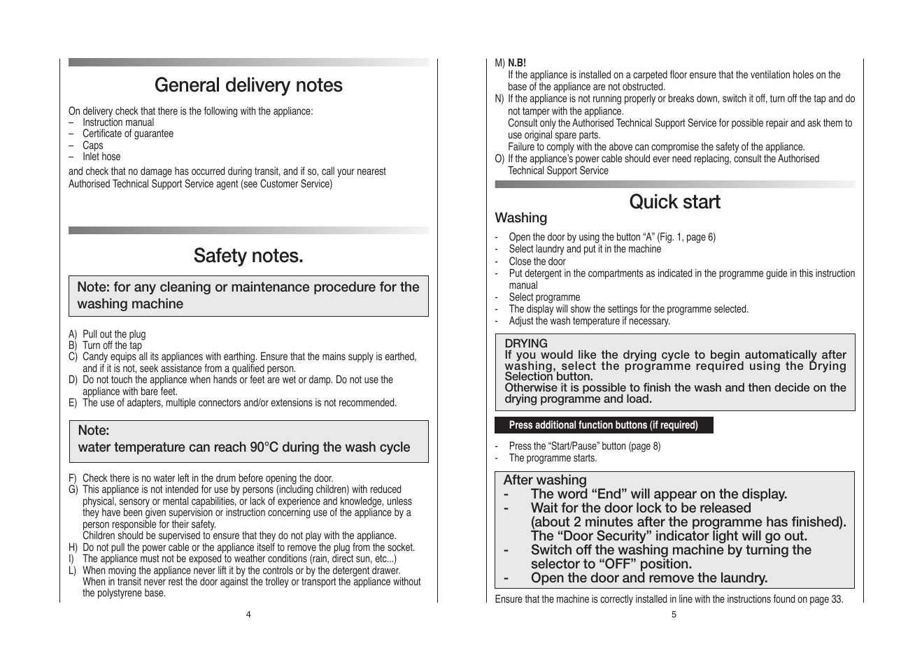 Quick start | Candy CDB 754D__янв.80 User Manual | Page 3 / 21