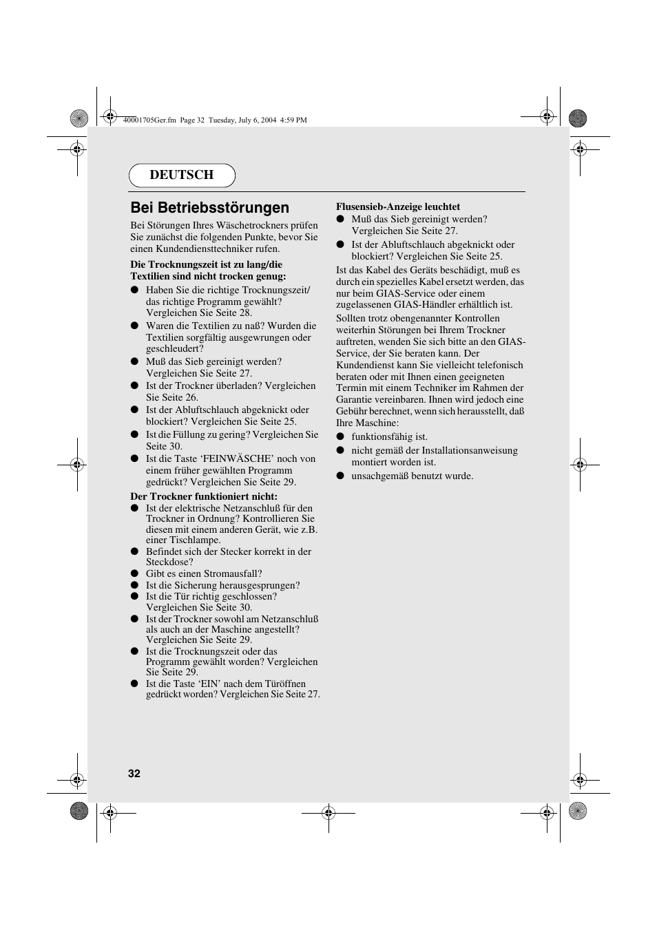 Bei betriebsstörungen, Deutsch | Candy AB CDV 160 - SY User Manual | Page 32 / 112