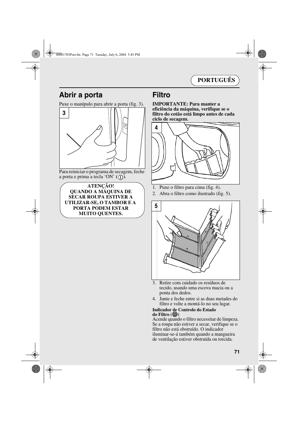 Abrir a porta, Filtro | Candy AB CDV 160 - SY User Manual | Page 71 / 112