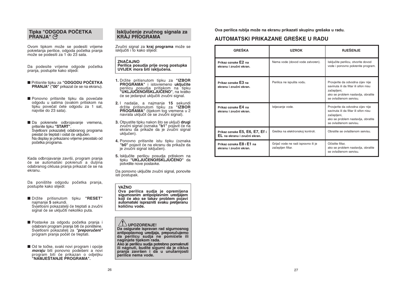 Automatski prikazane gre·ke u radu | Candy CDF8 72E10L-S User Manual | Page 14 / 37