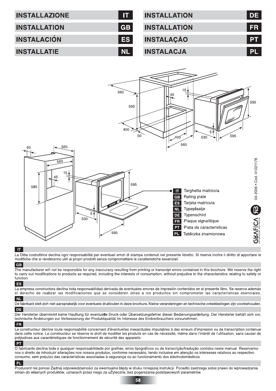 Candy UC FNPC 825 X User Manual | Page 59 / 59