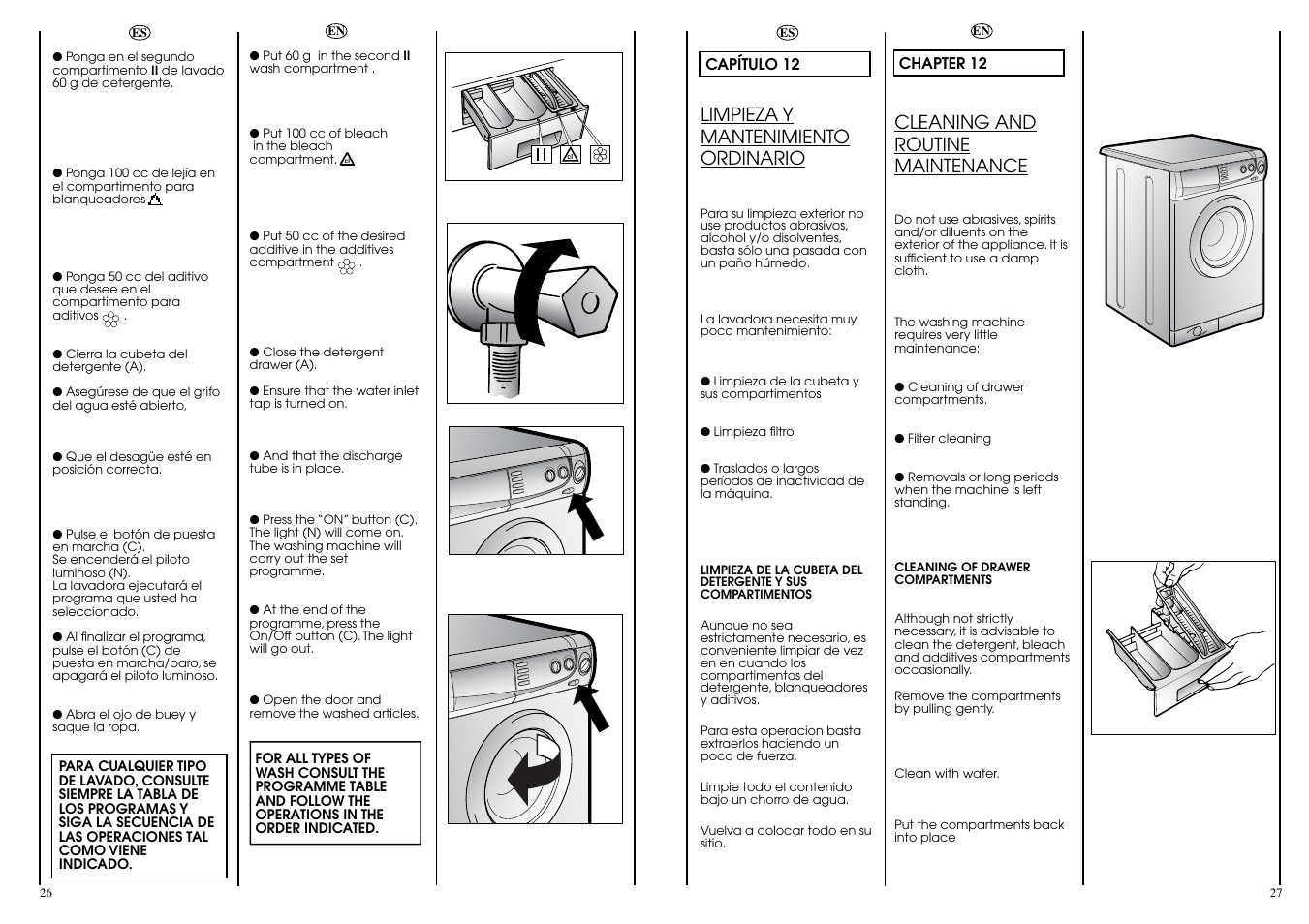 Cleaning and routine maintenance, Limpieza y mantenimiento ordinario | Candy CBE 1025 TS5 ES User Manual | Page 14 / 17