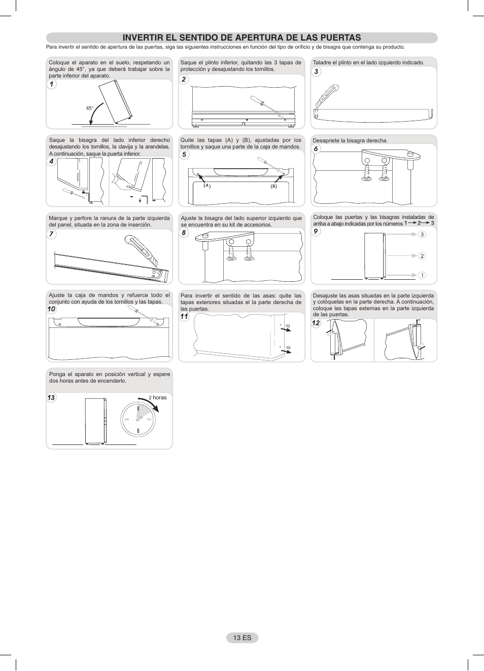 Invertir el sentido de apertura de las puertas | Candy CFNF 3755 User Manual | Page 13 / 32