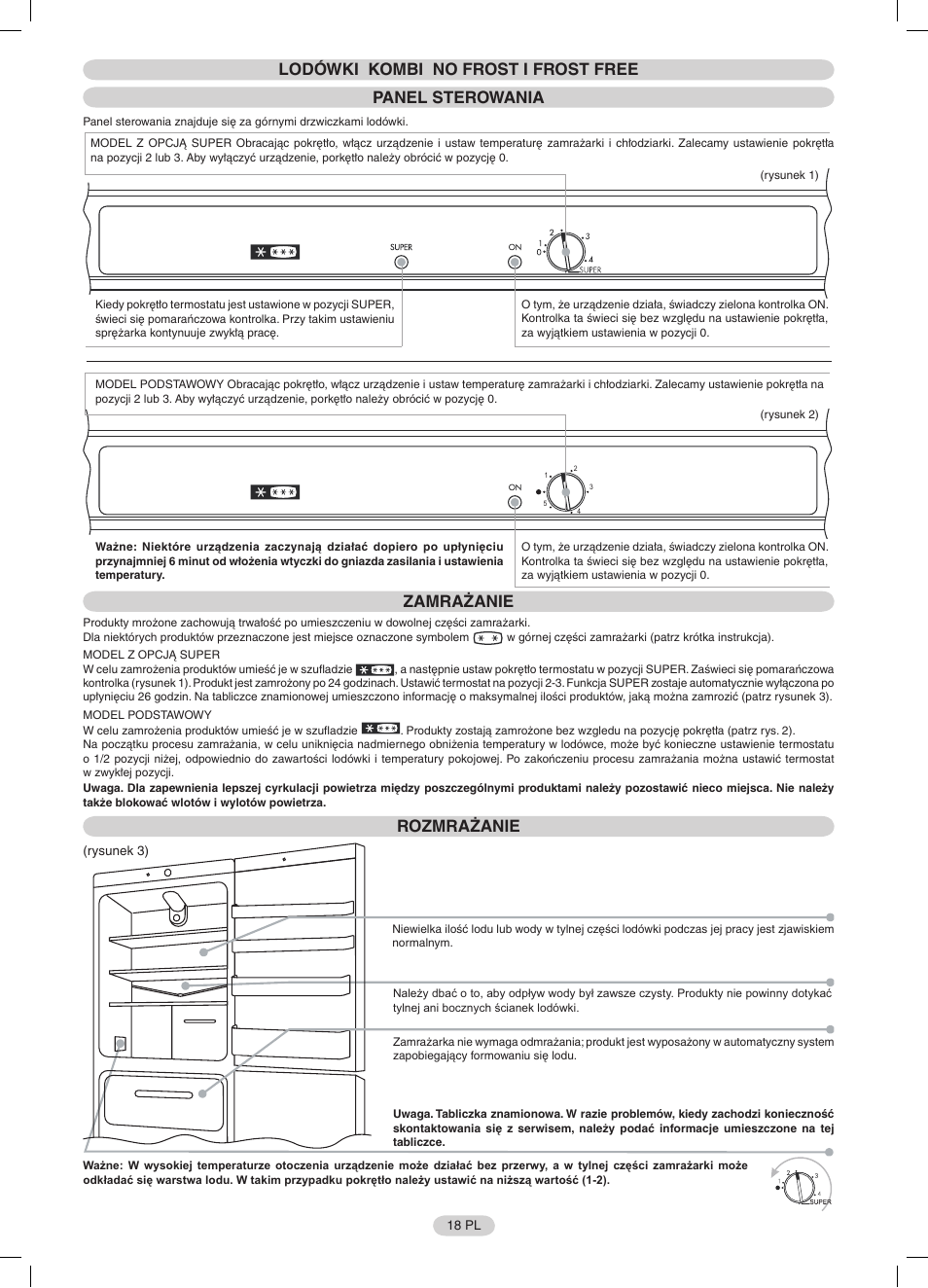 Zamrażanie, Rozmrażanie | Candy CFNF 3755 User Manual | Page 18 / 32