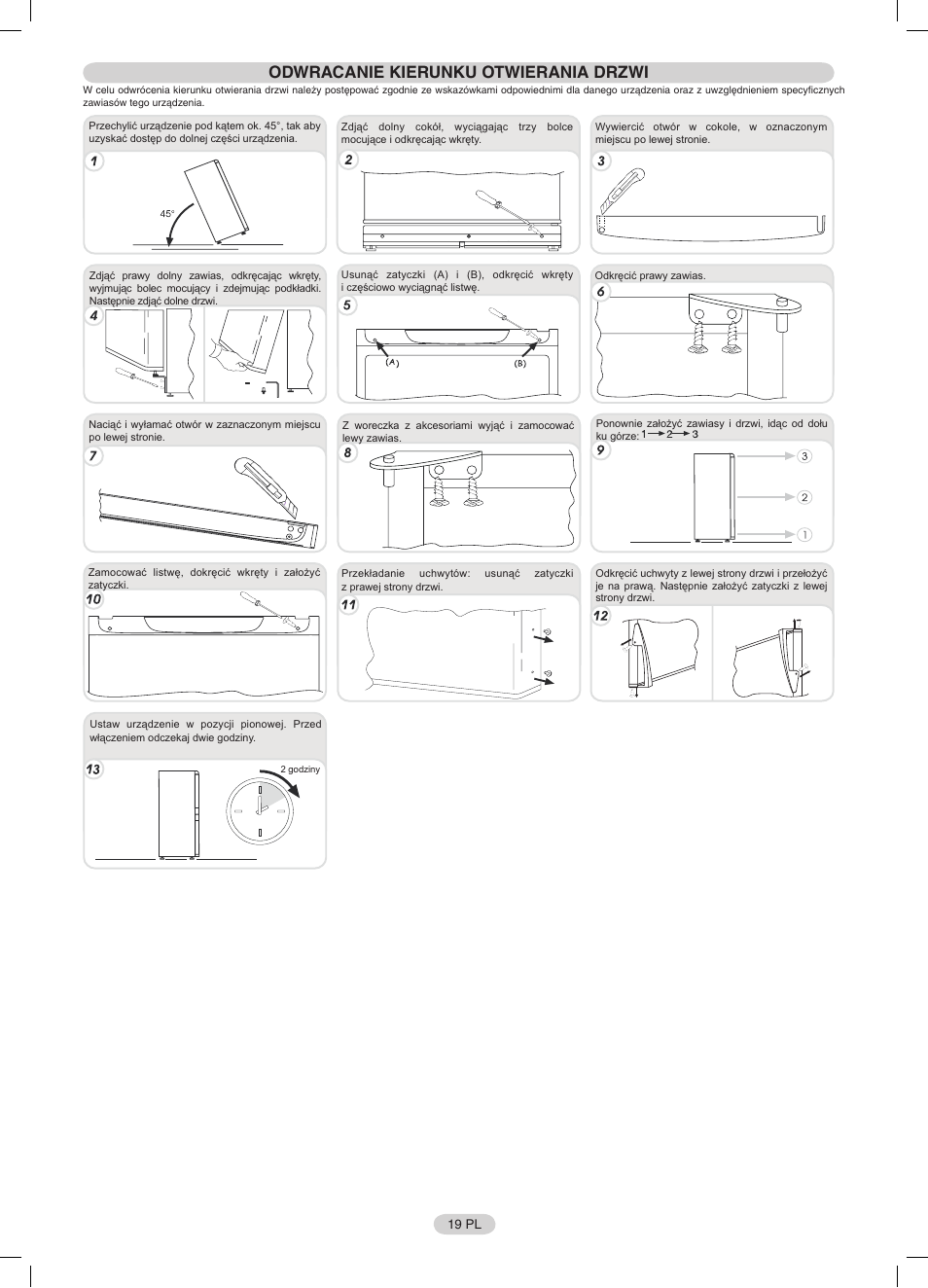 Odwracanie kierunku otwierania drzwi | Candy CFNF 3755 User Manual | Page 19 / 32