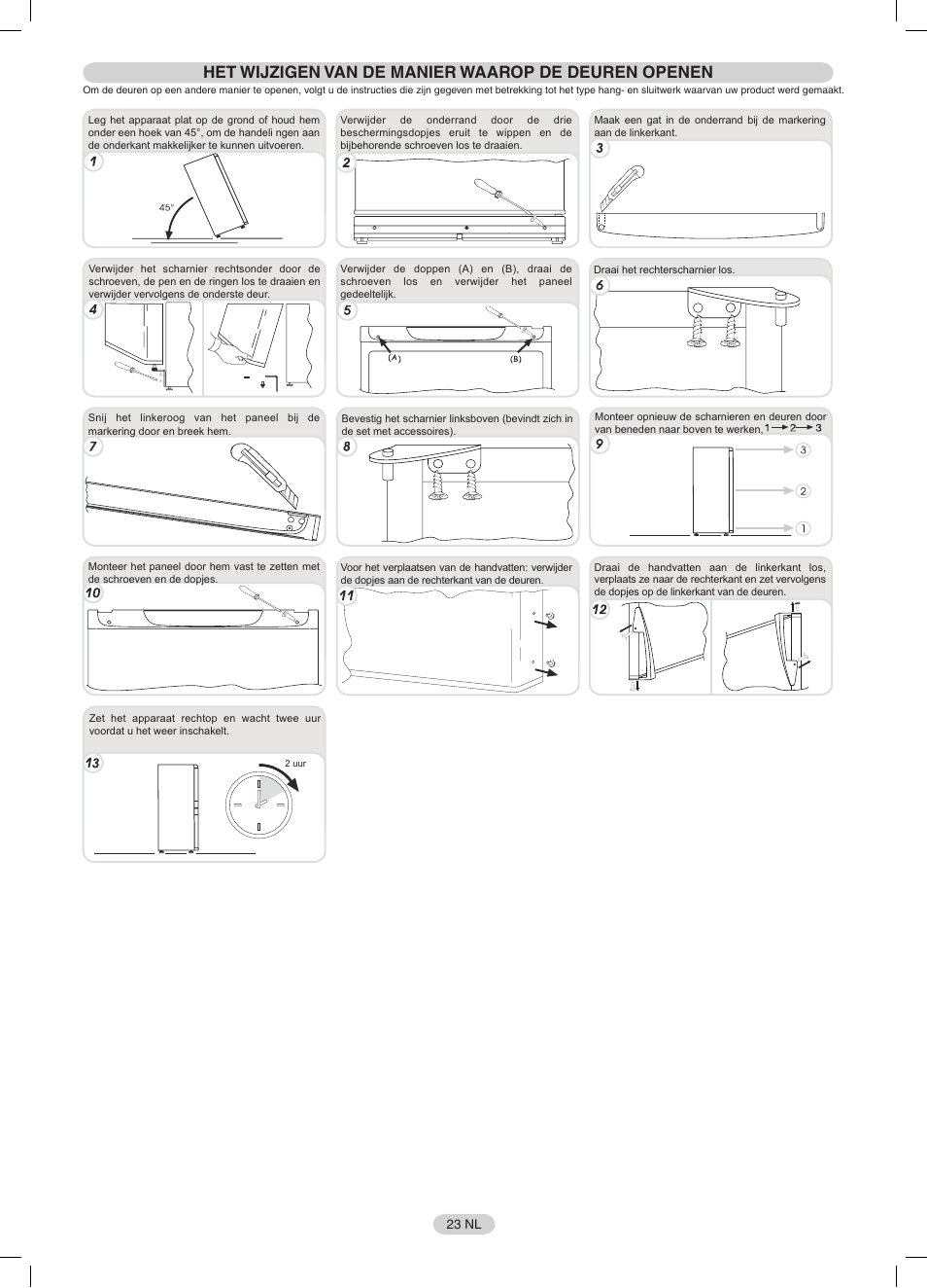 Het wijzigen van de manier waarop de deuren openen | Candy CFNF 3755 User Manual | Page 23 / 32