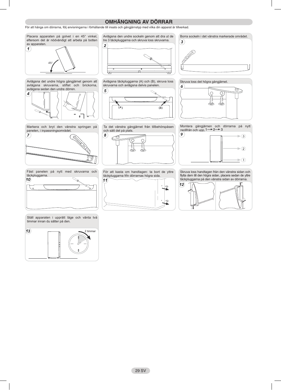 Omhängning av dörrar | Candy CFNF 3755 User Manual | Page 29 / 32