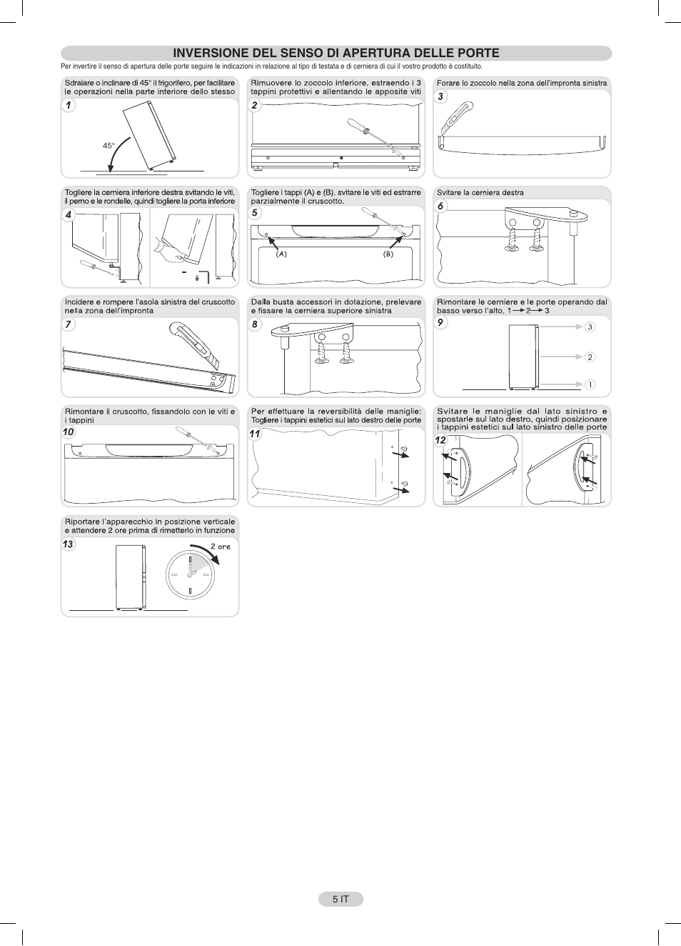 Inversione del senso di apertura delle porte | Candy CFNF 3755 User Manual | Page 5 / 32