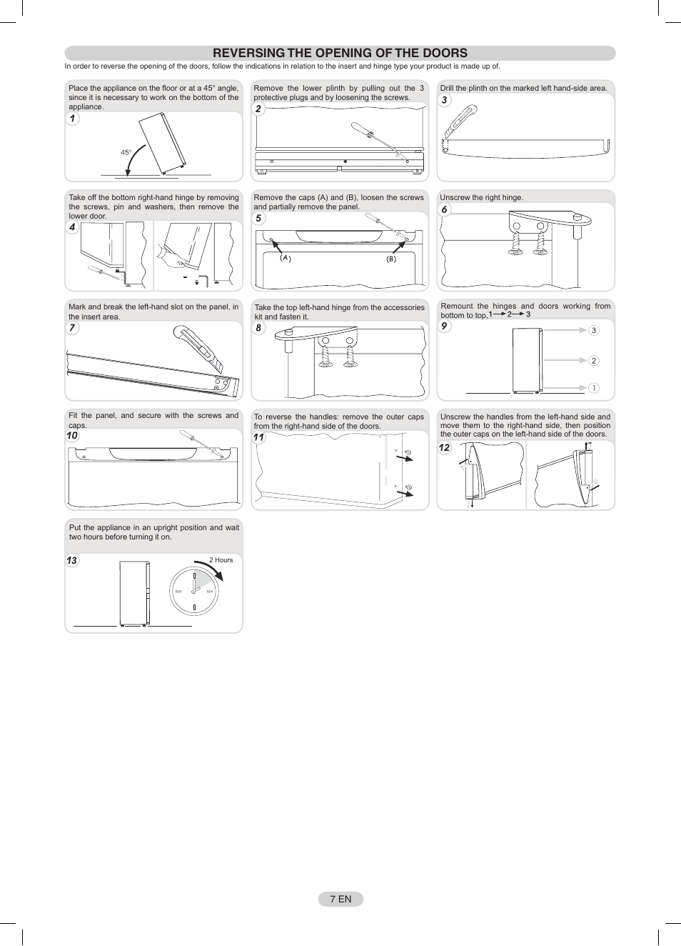 Reversing the opening of the doors | Candy CFNF 3755 User Manual | Page 7 / 32