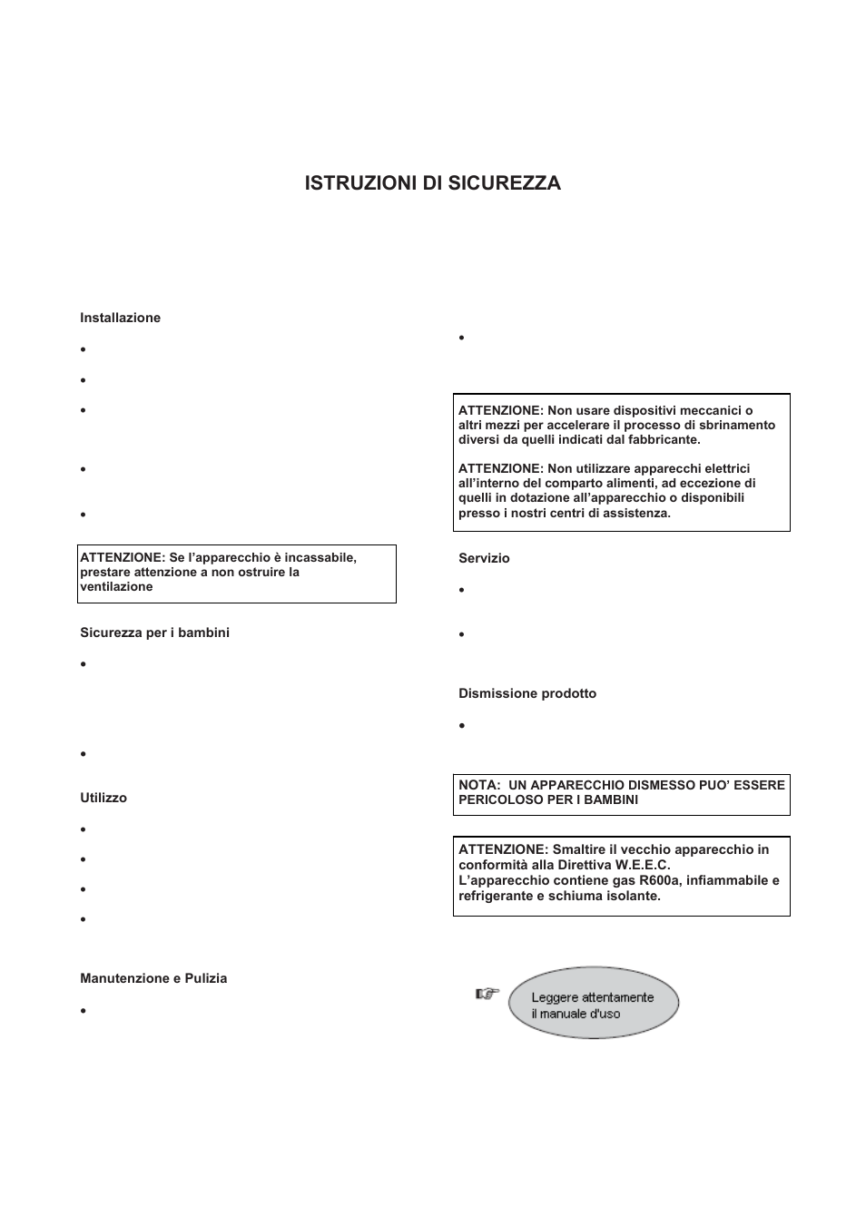 Istruzioni di sicurezza | Candy CFOEE 190 User Manual | Page 10 / 119