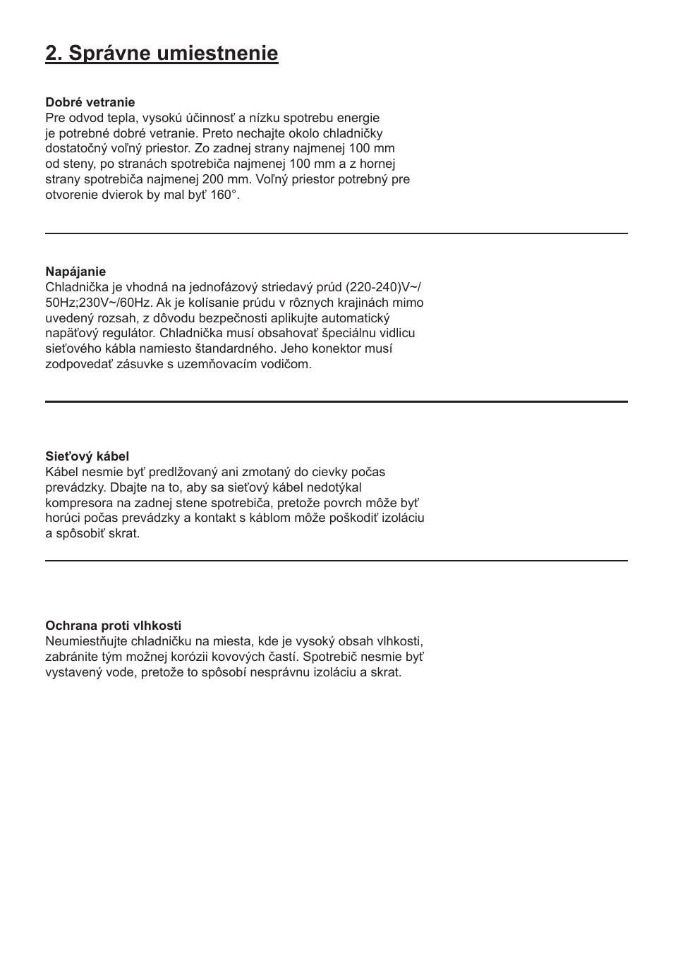 Správne umiestnenie | Candy CFOEE 190 User Manual | Page 112 / 119