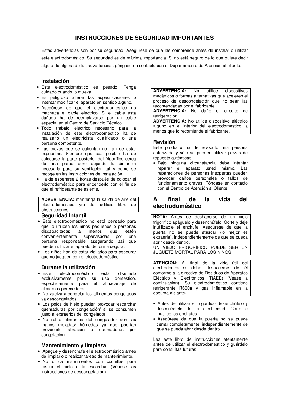 Instrucciones de seguridad importantes, Al final de la vida del electrodoméstico | Candy CFOEE 190 User Manual | Page 34 / 119