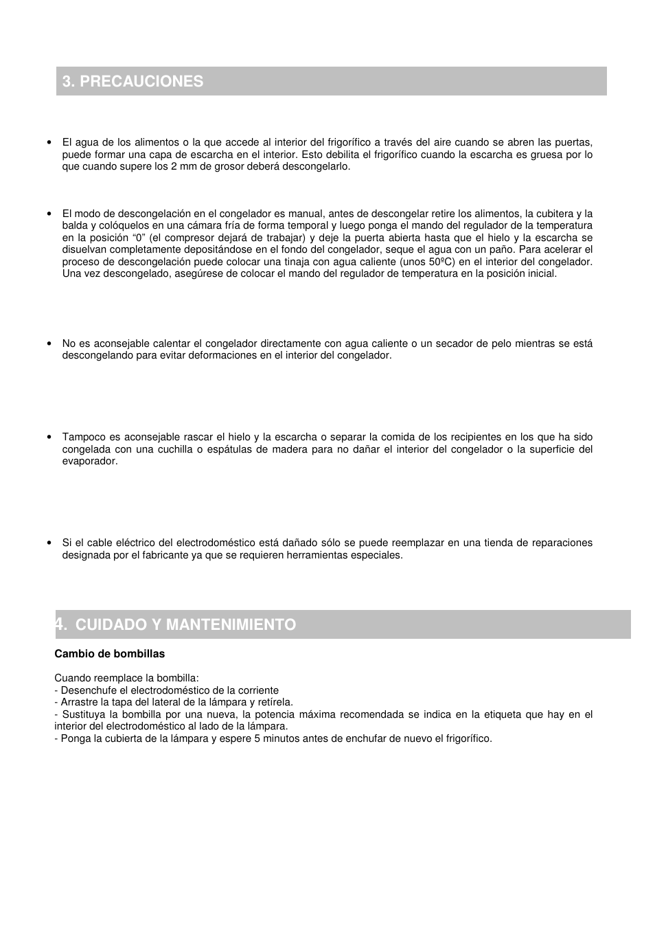 Precauciones, Cuidado y mantenimiento | Candy CFOEE 190 User Manual | Page 37 / 119