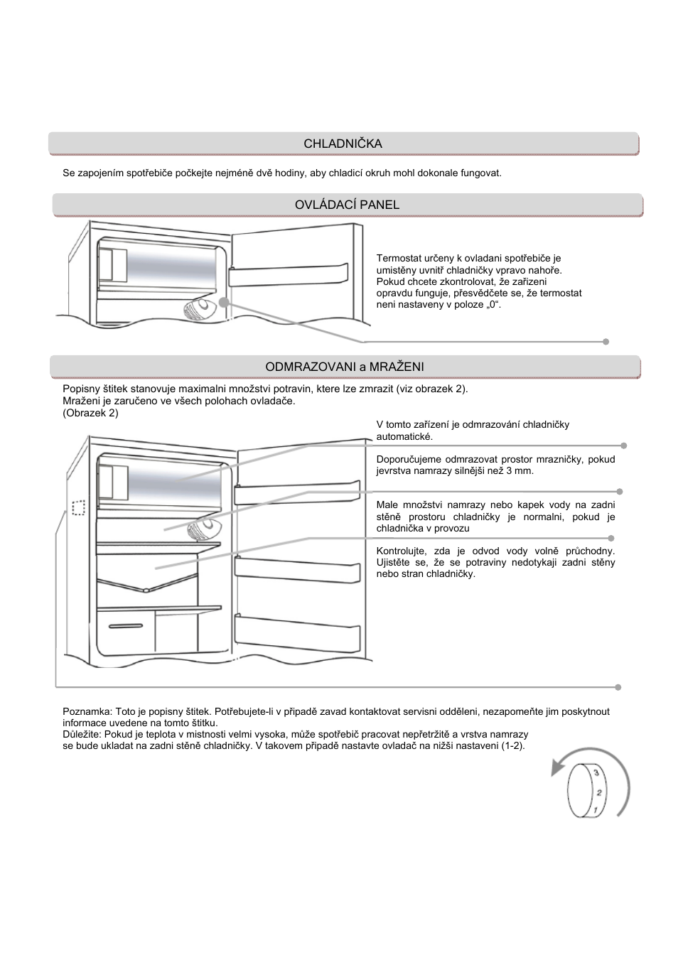 Chladnička ovládací panel odmrazovani a mraženi | Candy CFOEE 190 User Manual | Page 55 / 119