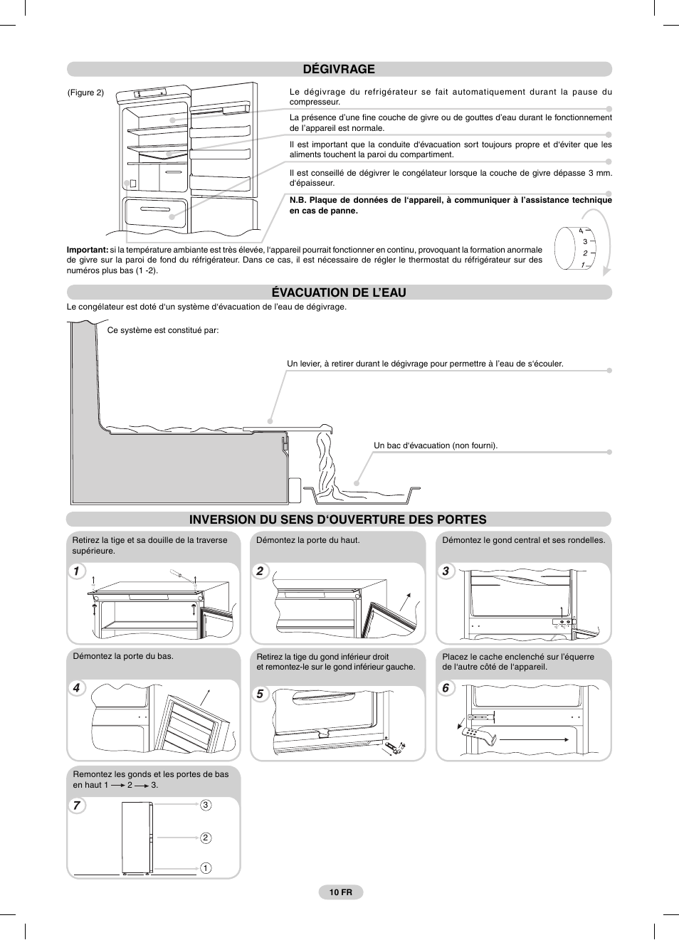 Dégivrage, Évacuation de l’eau, Inversion du sens d‘ouverture des portes | Candy CFBC 3290 A User Manual | Page 12 / 60