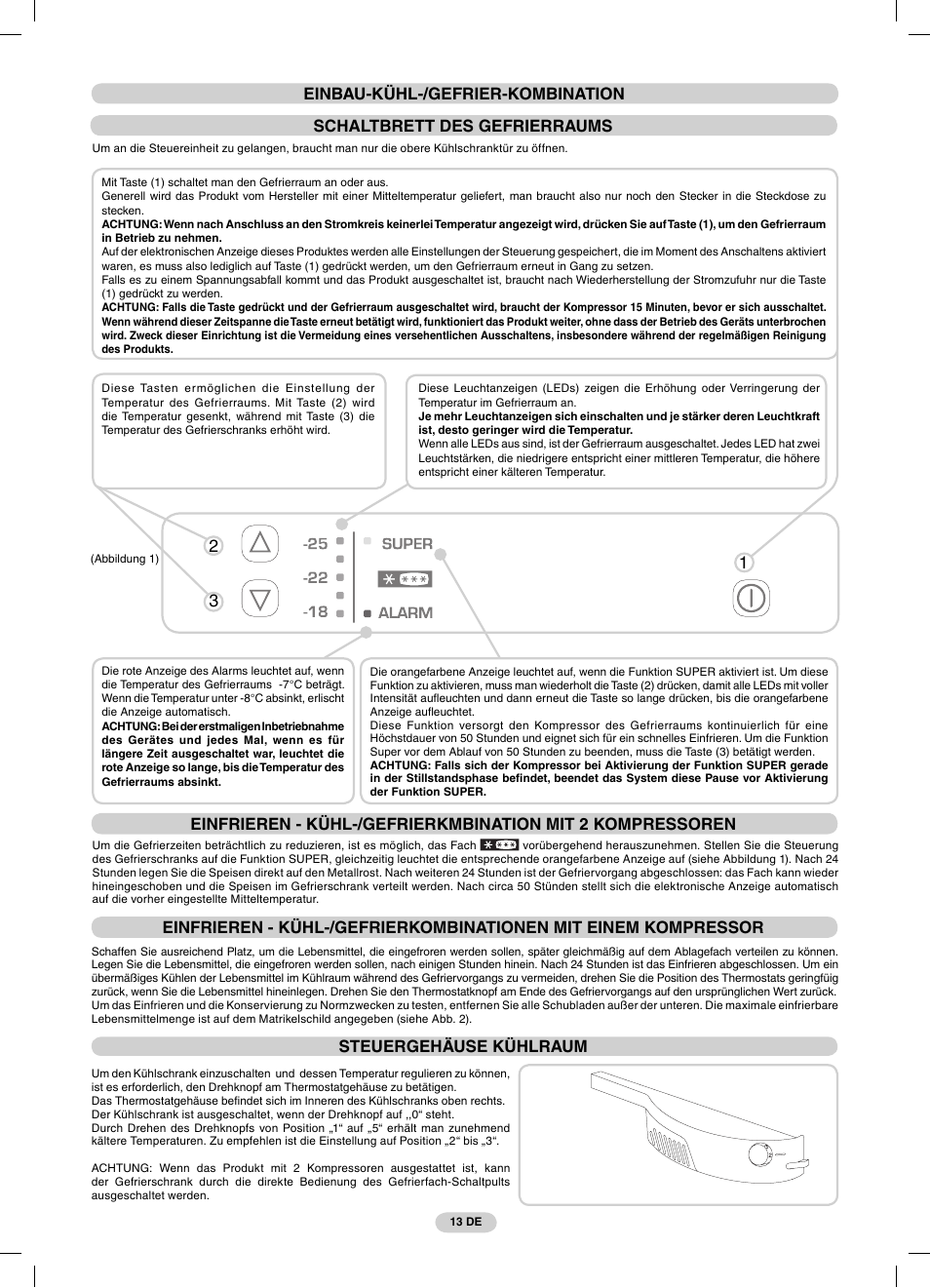 Schaltbrett des gefrierraums, Steuergehäuse kühlraum, Einbau-kühl-/gefrier-kombination | Candy CFBC 3290 A User Manual | Page 15 / 60