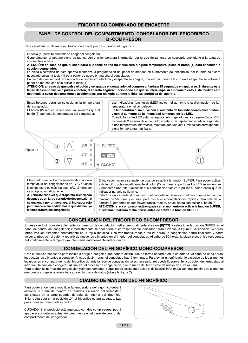 23 1 congelación del frigorífico bi-compresor, Cuadro de mandos del frigorífico | Candy CFBC 3290 A User Manual | Page 19 / 60