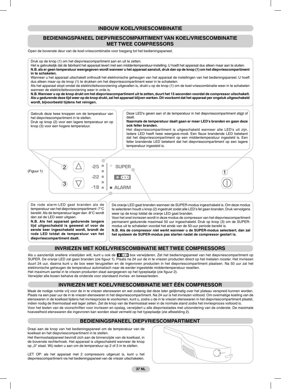 Bedieningspaneel diepvriescompartiment | Candy CFBC 3290 A User Manual | Page 39 / 60