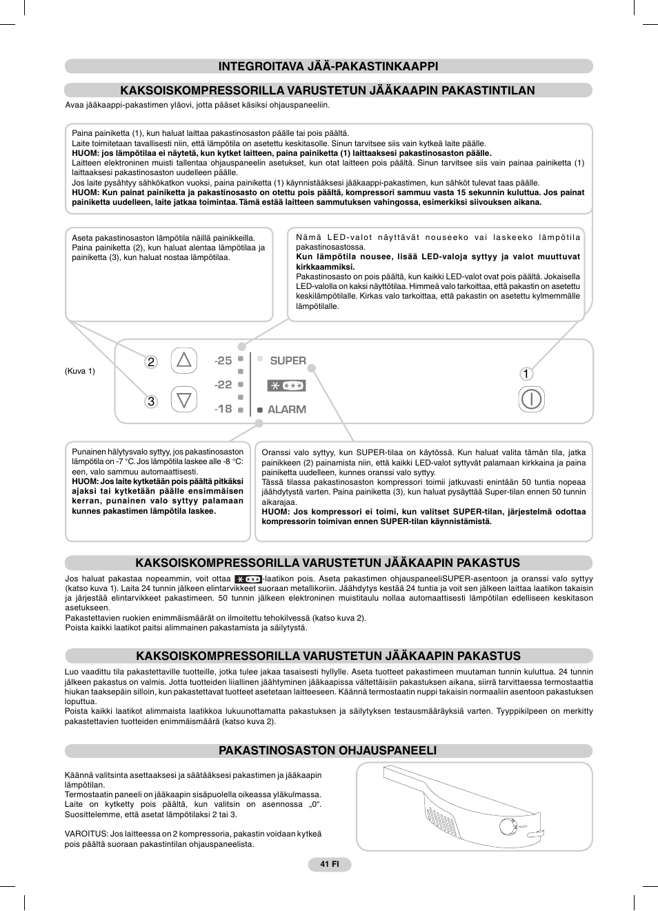 Pakastinosaston ohjauspaneeli | Candy CFBC 3290 A User Manual | Page 43 / 60