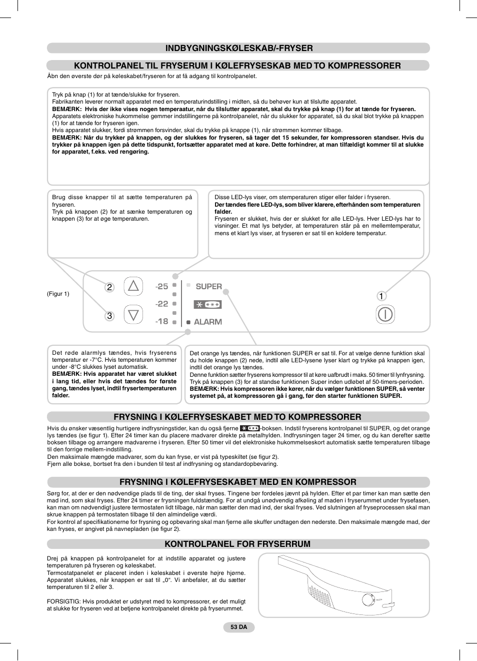 Kontrolpanel for fryserrum | Candy CFBC 3290 A User Manual | Page 55 / 60