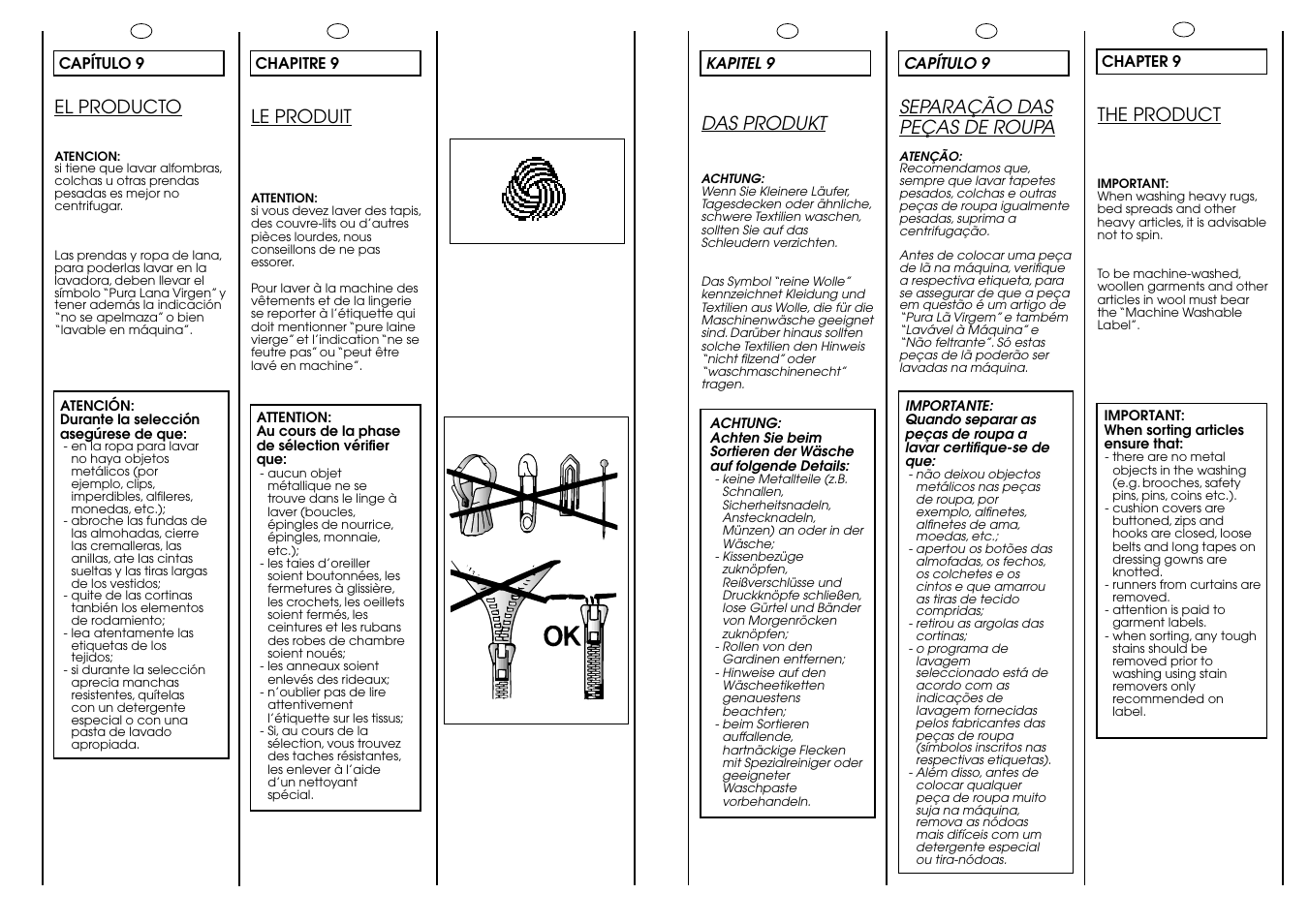 The product, Das produkt, El producto | Separação das peças de roupa, Le produit | Candy ACTIVA SMART 86 ES User Manual | Page 23 / 37