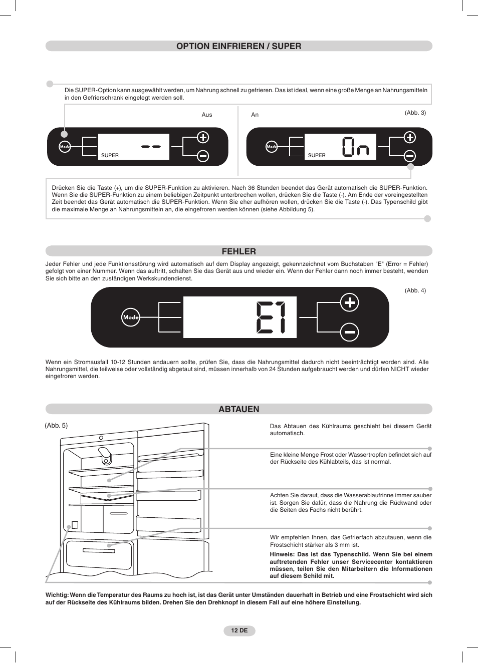 Abtauen | Candy CDMI 3755 E User Manual | Page 12 / 44